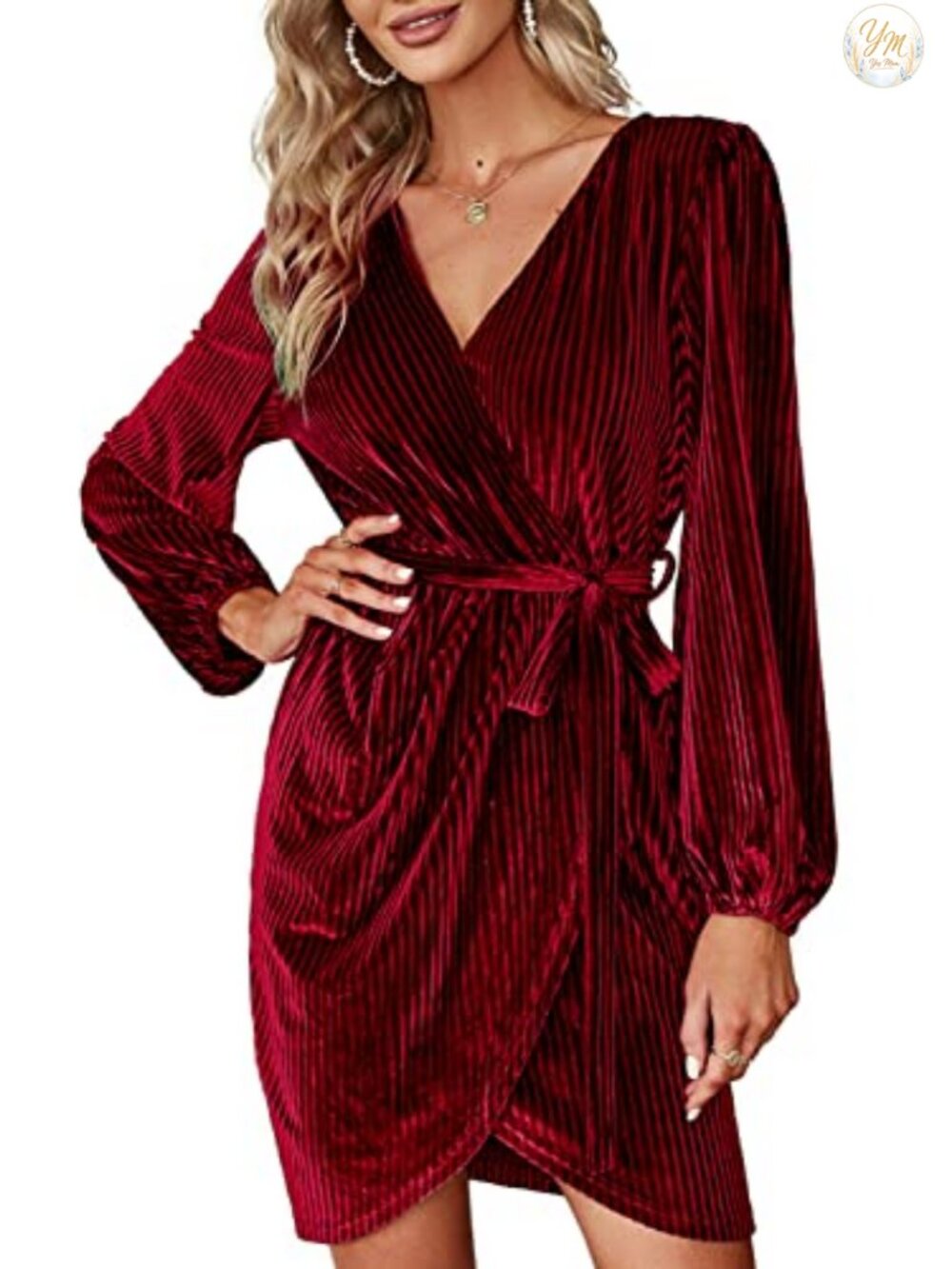 Women's Long Sleeve Wrap Semi Formal Velvet Mini Dress Cocktail Party Winter